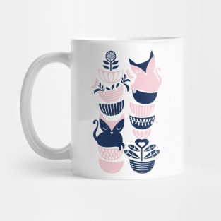 Swedish folk cats // navy blue and pink kitties Mug